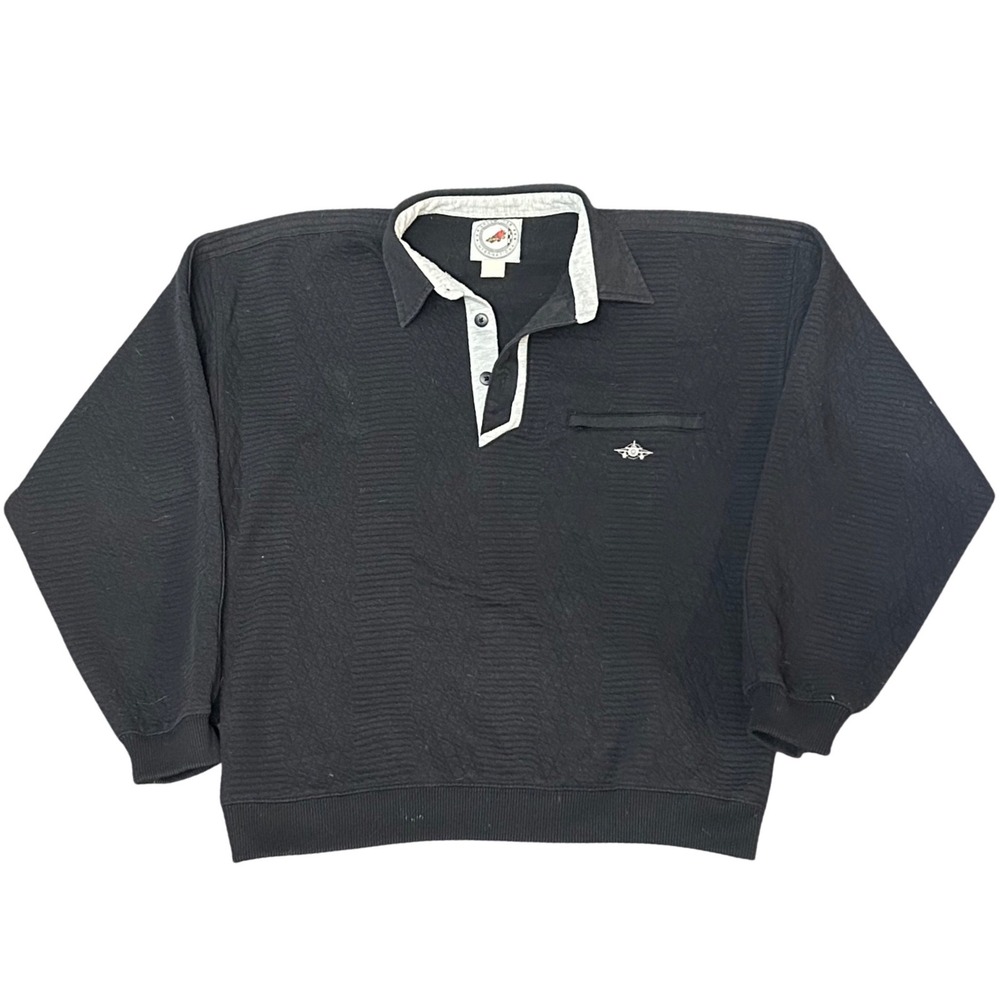 Greenline International Mens Large Black Textured Long Sleeve Polo Sweatshirt